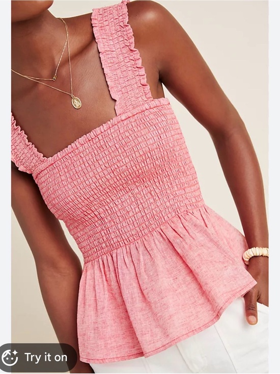 Maeve Tops - maeve anthropologie Schuyler Smocked Peplum Top XS Red Linen Feminine Preppy
